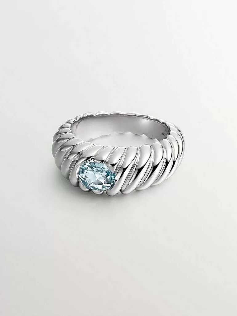 Anillos De Plata-Aristocrazy Anillo Gallonado De Plata 925 Con Topacio Azul Sky