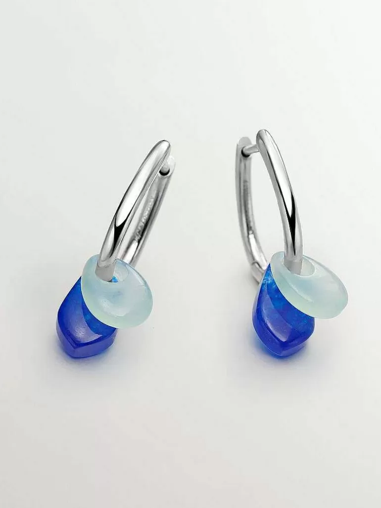 Pendientes De Plata-Aristocrazy Pendientes De Aro De Plata 925 Con Jade Azul