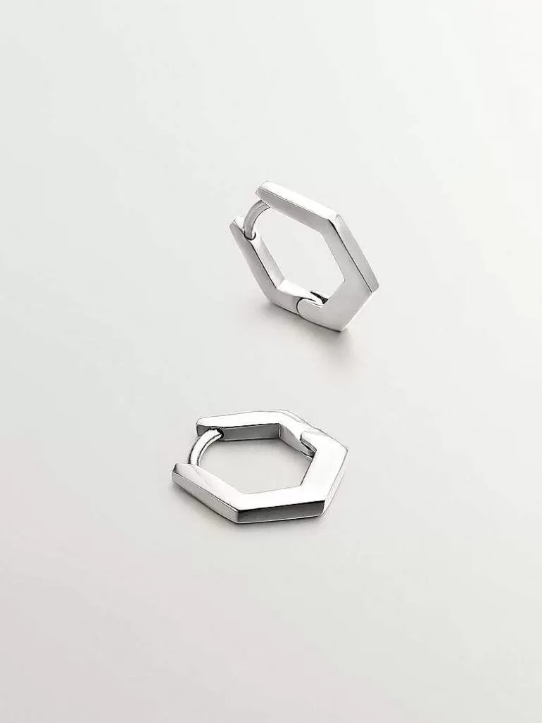 Pendientes De Plata-Aristocrazy Pendientes De Aro Hexagonal De Plata 925