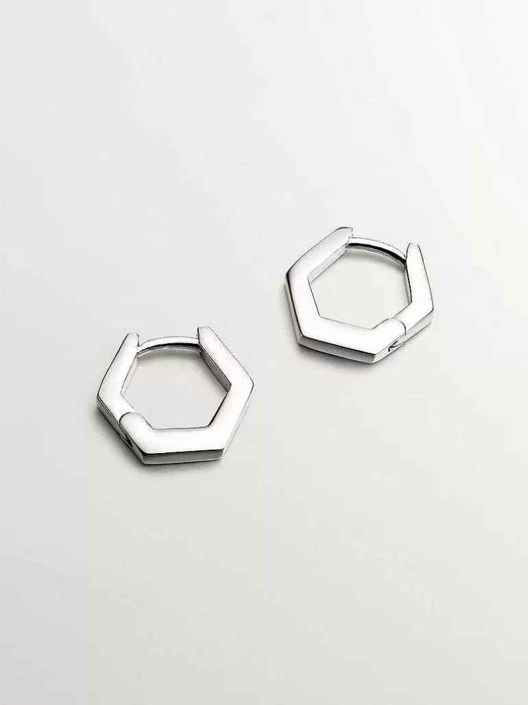 Pendientes De Plata-Aristocrazy Pendientes De Aro Hexagonal De Plata 925